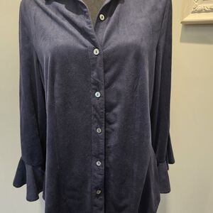 Elegant Ultra-swede Navy Button-Up Women's Top